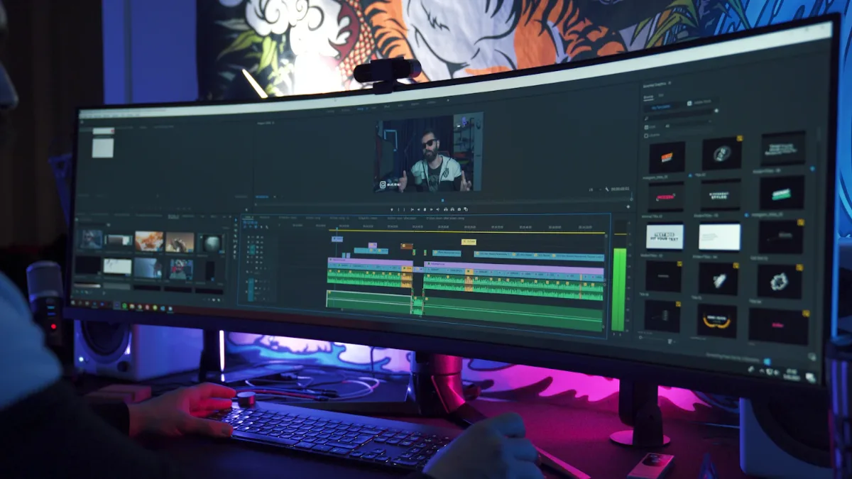 Poste de montage vidéo avec écran ultralarge